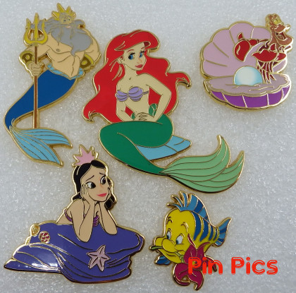 HKDL - The Little Mermaid Set - Pin Trading Night - Ariel, Triton, Sebastian, Flounder, Alana