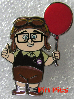 Young Carl - Pixar UP - Mystery - Grape Soda Badge - Red Balloon