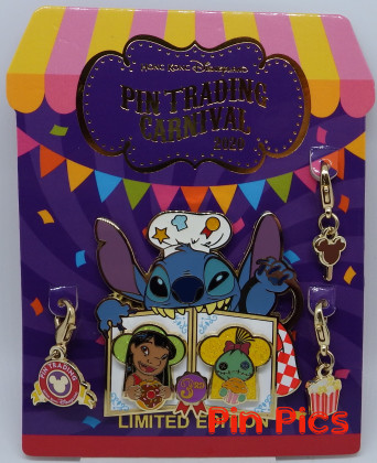 158811 - HKDL - Stitch, Lilo, Scrump - Welcome Badge with Charms - 3rd - Pin Trading Carnival 2020