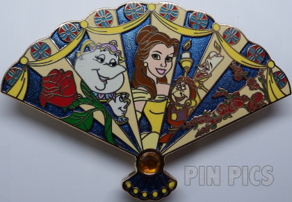 WDI - Belle, Mrs Potts, Chip, Cogsworth and Lumiere - Beauty and the Beast - Floral Fan