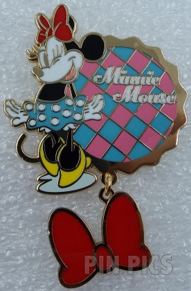 Japan - Minnie Mouse - Pink and Teal Checkerboard - Red Bow - Dangle