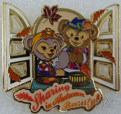 HKDL - Duffy and ShellieMay - Sharing in Autumn Beauty - Brown Pink Bears - Fall Leaves and Snacks