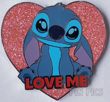 DLP - Stitch - Valentine - Love Me - Valentine's Day - Pink Glitter Heart - Lilo and Stitch