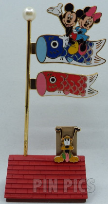 JDS - Mickey and Minnie Mouse Riding a Carp Streamer Set - Koi Nobori with Roof Top & Flag Pole - Boys Day 2003 - Tango no Sekku
