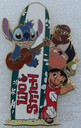 Lilo and Stitch and Gang w/ Surfboard Logo