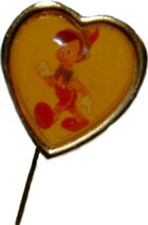 Pinocchio Walking Left in Heart Frame Stick Pin