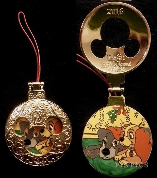 WDW - 2016 Epcot Holidays Around The World - Annual Passholder Gold Lady and the Tramp Ornament