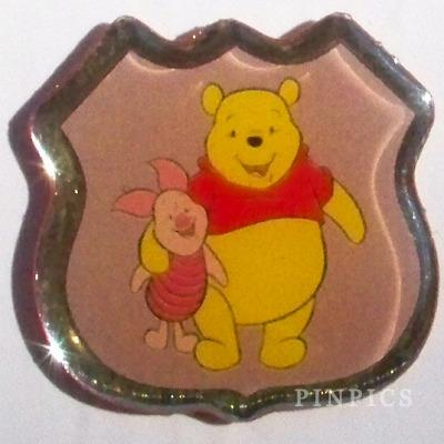 Japan - Pooh - Shield Shape Pooh & Piglet Walking - Pooh and Friends - Acrylic Crystal Brooch - From a 13 Pin Set