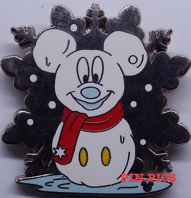DL - Mickey - Snowman Wearing Red Scarf - Silver Snowflake - Hidden Mickey Lanyard 2007