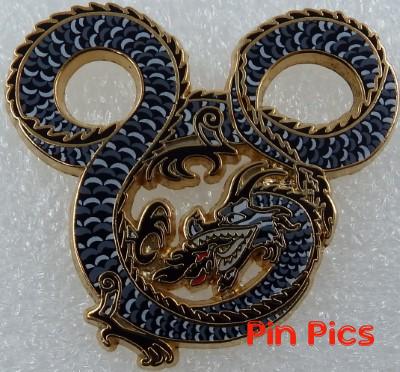 WDI - Mickey Mouse Head Fire Breathing Dragon - Red and black Fire - Black on Gold)