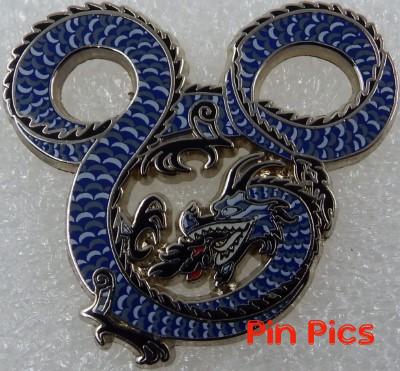 WDI - Mickey Mouse Head Fire Breathing Dragon - Red and Black Fire – Blue on Silver