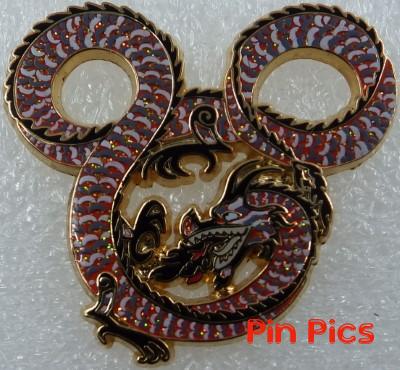 WDI - Mickey Mouse Head Fire Breathing Dragon - Red and black Fire - Red Glitter