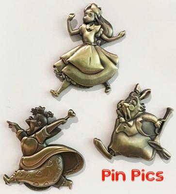 TDR - Alice, Queen of Hearts & White Rabbit - Bronze - Alice in Wonderland - 3 Pin Set