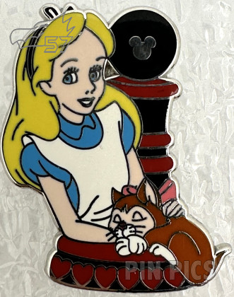 DL - Alice and Dinah - Alice Holding Sleeping Cat in Front of Pawn - Alice in Wonderland Chess - Hidden Mickey Lanyard 2008