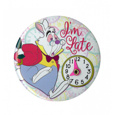 Button - Hot Topic - White Rabbit with Clock