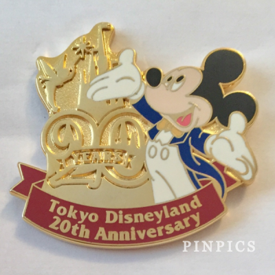 TDR - Gold Bow Tie Mickey - 20th Tokyo Disneyland - 25th Anniversary Cast - From a 4 Pin Set - TDL