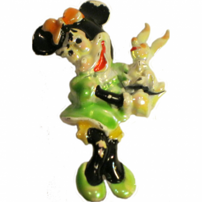 White Enamel-Dipped Series (Minnie Mouse with Moving Bunny Rabbit)