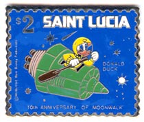Saint Lucia Donald Duck Rows His Spacecraft Stamp Pin