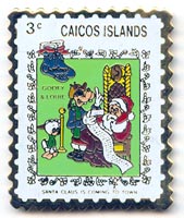 Caicos Islands Goofy and Louie Give Santa Their Christmas List Stamp Pin