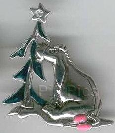 Eeyore with Christmas tree pewter pin