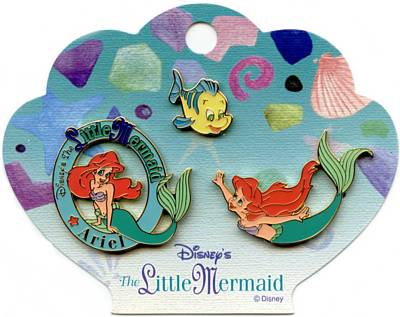 Japan - Ariel & Flounder - Little Mermaid - Disney Classic Expressions - 3 Pin Set - Sony