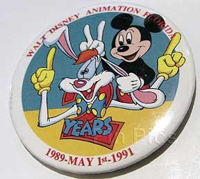 Feature Animation Florida 2 Year Anniversary Button - Mickey & Roger Rabbit