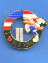 Boot Leg Pin ~ Mickey Mouse World Trade Center - I Love New York - Blue Pants
