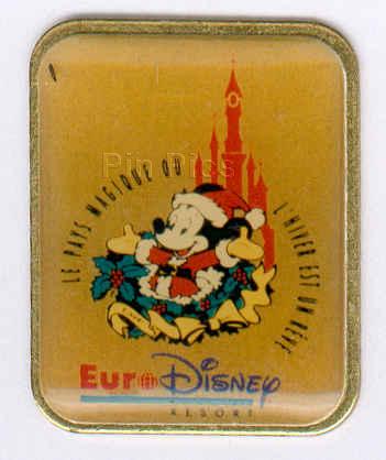 Euro Disney Mickey in Wreath with Sleeping Beauty's Castle Christmas CM Pin