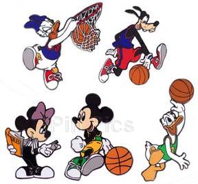 Disney Catalog - Mickey, Minnie, Donald, Daisy, Goofy Playing Basketball - Sports Series Set