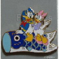 JDS - Donald and Daisy Duck - Riding a Carp Streamer - Boy's Day 2003 - Koi Nobori - Tango no Sekku