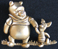 Pooh and Piglet Walking on Grass - Goldtone