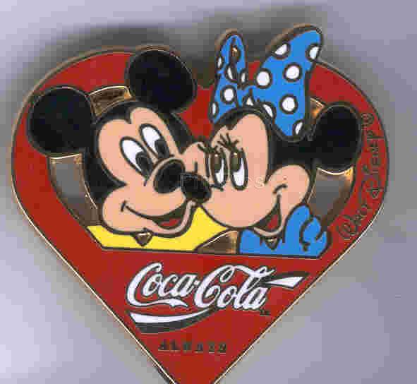 Boot Leg Pin ~ Mickey & Minnie Inside a Red Heart Coca-Cola Pin