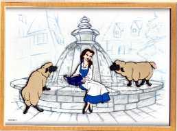 Belle with Sheep at Fountain Framed Sketch Set