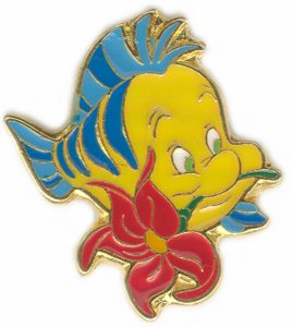 Little Mermaid Flounder with Flower 24kt Pin
