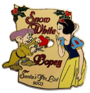 WDW - Snow White and Dopey - Snow White and the Seven Dwarfs - Nice - Santas Pin List 2003 - Heart - Christmas