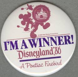 Button - Disneyland Gift Giver: I’m a Winner – Pontiac Firebird
