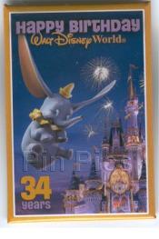 Button - WDW - Happy 34th Birthday Button (Cinderella Castle with Dumbo)