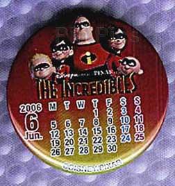 Pixar Character 2006 Can Badge Calendar Set (June/The Incredibles)