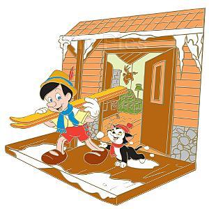 DS - Pinocchio and Figaro - Skiing - Winter Lodge
