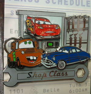WDW - Pin Trading University - Disney's Pin Celebration 2008 - Shop Class - Tow Mater, Lightning McQueen, Doc Hudson