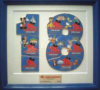 TDR - Mickey, Minnie, Pluto, Goofy, Donald, Daisy, Chip & Dale - 18th Anniversary Puzzle - Pin Frame Set - TDL