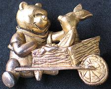 Pooh With Piglet and Wheelbarrow (Goldtone)