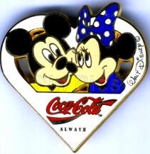 Boot Leg Pin ~ Mickey & Minnie Inside a Heart Coca-Cola Pin