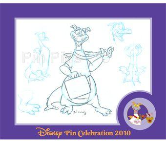WDW - Trade City, USA - Disney Pin Celebration 2010 - Framed Set - Figment Sketch with Pin