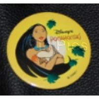 Pocahontas Arms Crossed Yellow Circular Badge Button Brooch