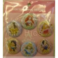 TDR - Tokyo Disney Resort, The Disney Princesses - Ariel, Aurora, Snow White, Cinderella, Jasmine and Belle 6 Piece Set - Button