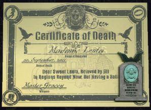 WDW - Room For One More Event - Madame Leota Tombstone with Certificate of Death
