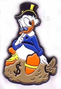 Scrooge McDuck sitting on a money bag