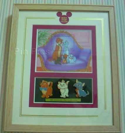 The Aristocats Framed 3 Pin Set - Marie, Berlioz and Toulouse with Duchess and O'Malley Commemorative Stamp
