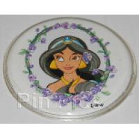 Button: Princess Jasmine In An Oval of Purple Flowers (Aladdin)